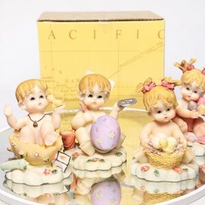 Set of 4 Baby Cherub Figurines Resin Angels Nursery Decor Collectibles
